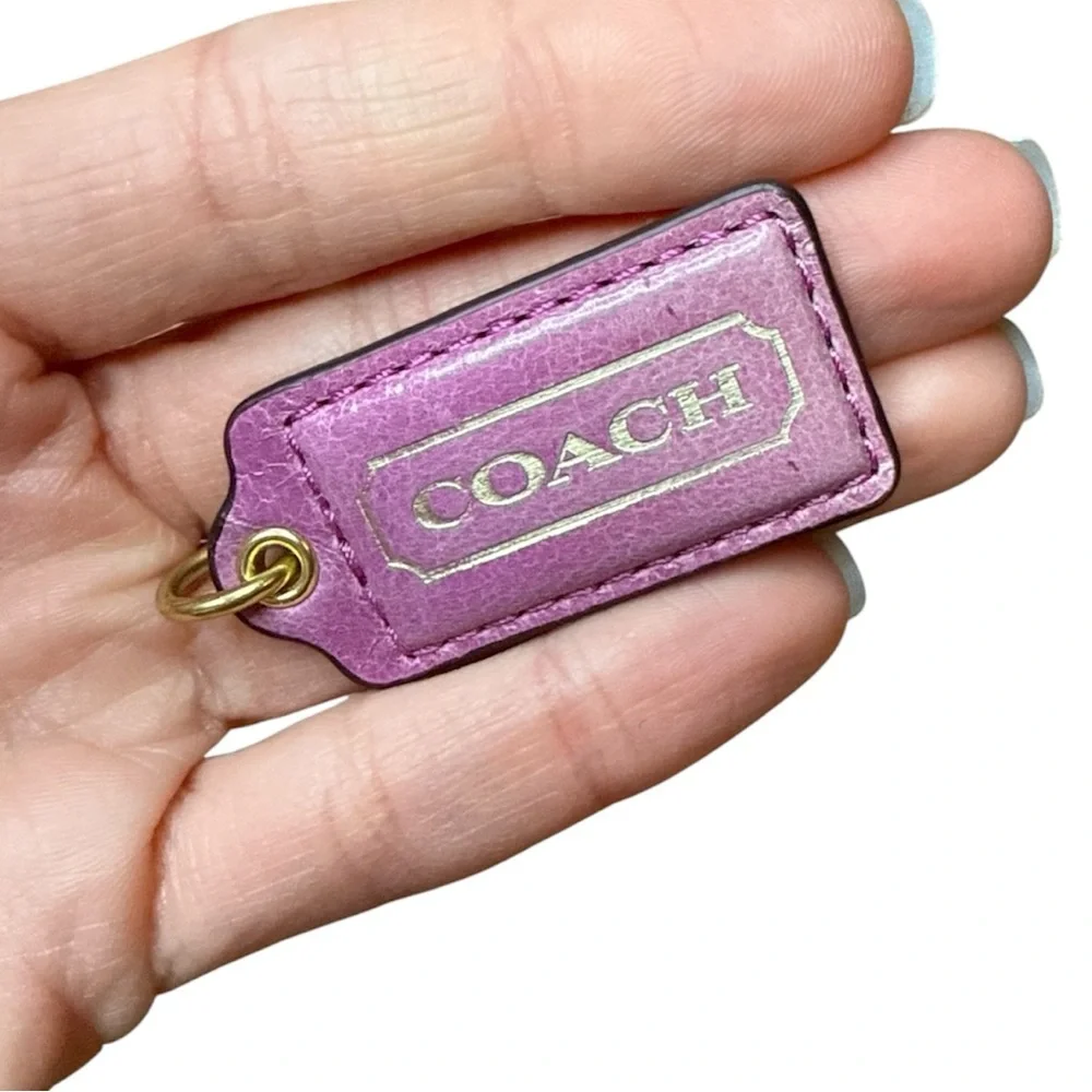 Coach Metallic purple Leather Key Tag / Bag Charm keychain - Picture 3 of 5